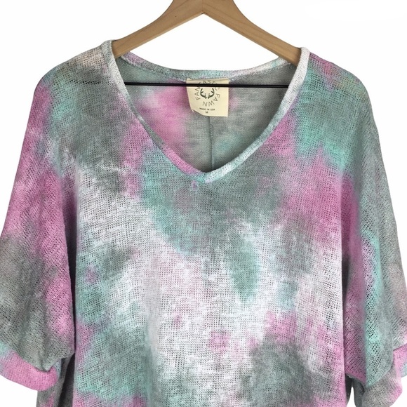 FANTASTIC FAWN Sweater Loose Knit Tie Dye Boho Pastel 3/4 Sleeve Size Medium - Picture 2 of 12